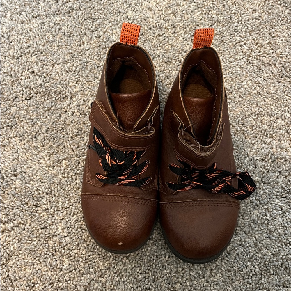 Brown Leather Boots with Orange Accents